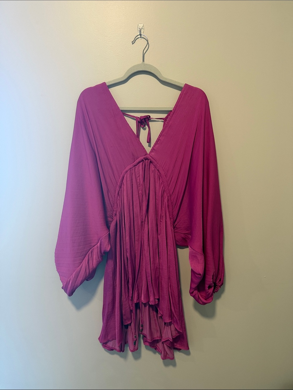 Free People Magenta V-Neck Tie-Back Mini Dress